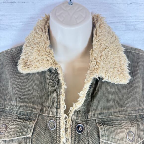 VTG American Eagle y2k small green corduroy penny lane faux fur jacket grunge - Picture 2 of 11